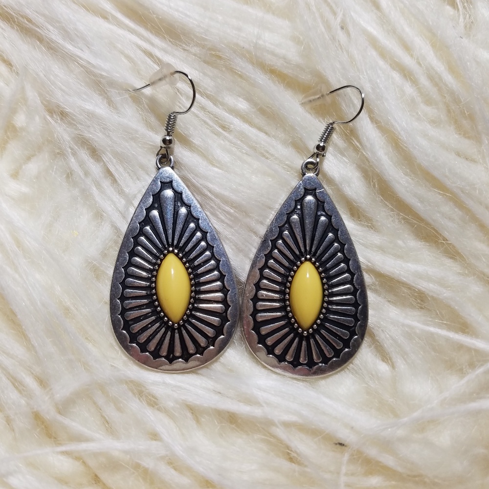 Earrings yellow and silver teardrop